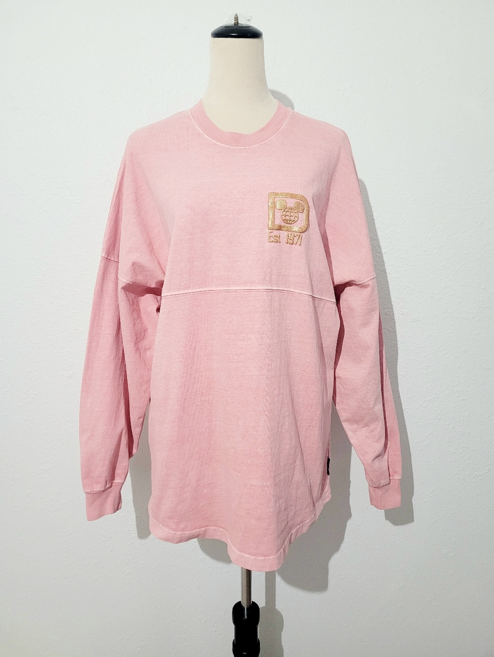 Disney Spirit Jersey Pink Oversized Shirt Women’s Small Gold Glitter Walt Disney - Picture 2 of 13